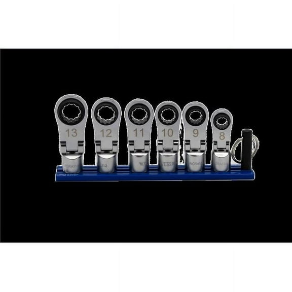 VIM Tools 6 Piece 12 Point Offset, Flex Head Ratcheting Wrench Attachments (8 - 13 mm)
