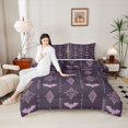 thumbnail image 4 of Feelyou Damask Flower Queen Comforter Set, Retro Aztec Bat Animal Bedding Set, 3pcs, 4 of 8