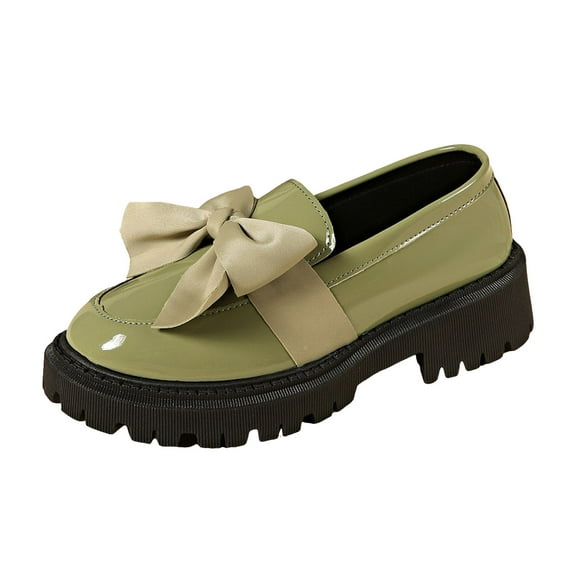 YLYL Women's Bowknot Penny Loafers No Slip Patent Leather Lug Sole Slip on Casual Work Driving Shoes