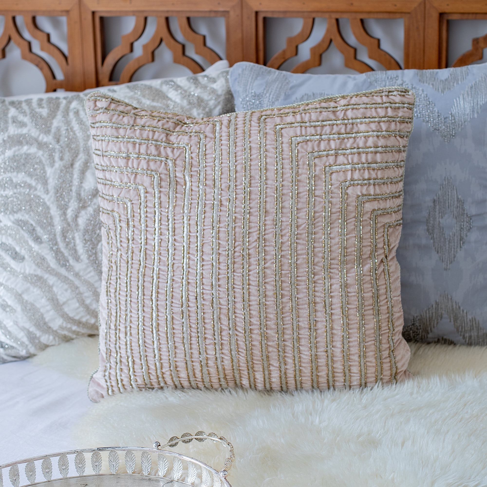 Ox Bay Caroline 20" x 20" Blush Pink Geometric Polyester Adult Decorative Throw Pillow