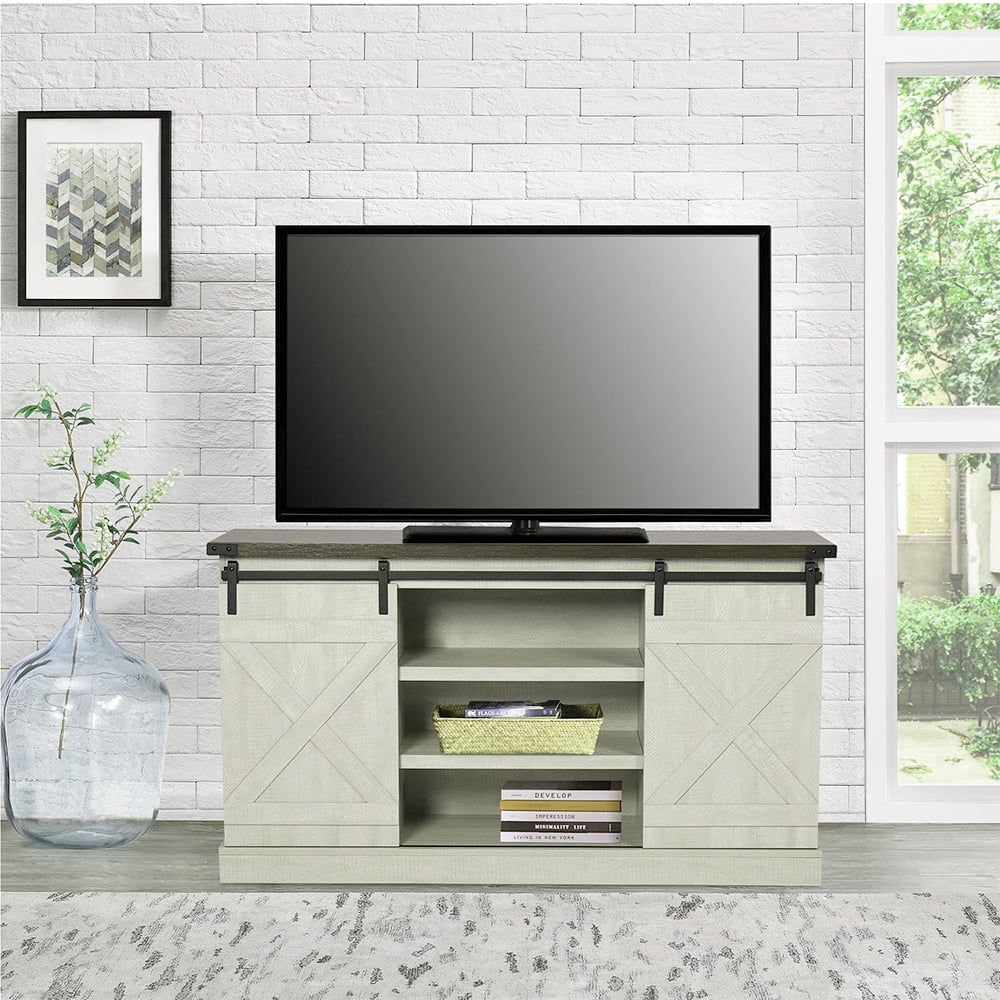 URHOMEPRO Corner TV Stand, Modern Farmhouse Barn Door TV Stand for TV