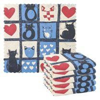 Yayeee 6 Pack Kitchen Dish Cloths for Washing Dishes Soft Absorbent Microfiber Towels, Black Cats and Hearts