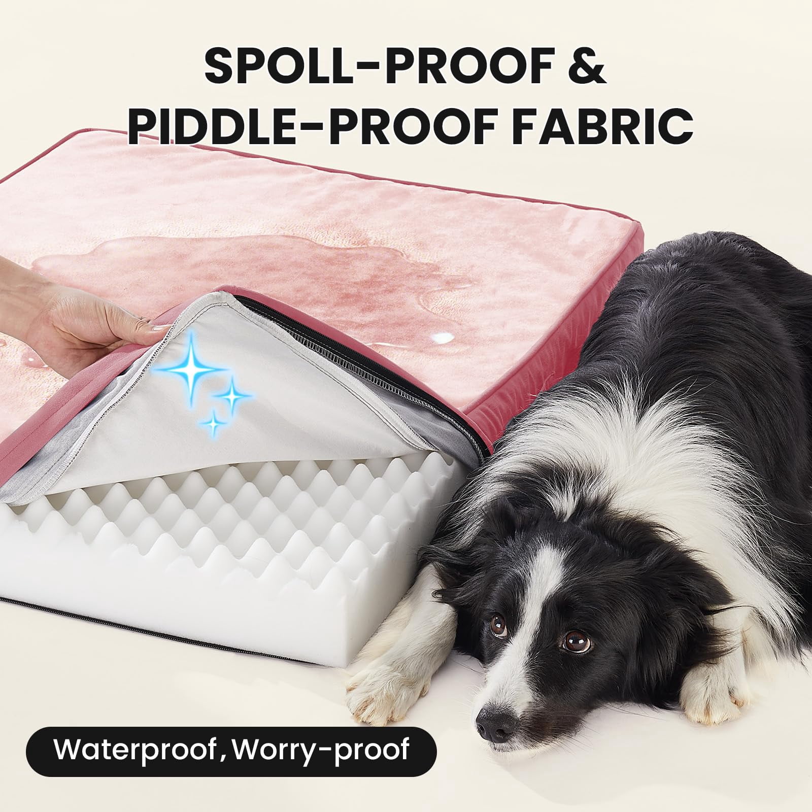Waterproof Dog Bed For Medium Large Dogs  Machine-washable Removable Cover In Easy-clean Fabric High Density Foam & Easy-carry Handle Wider And Larger 36 Inch (pink)