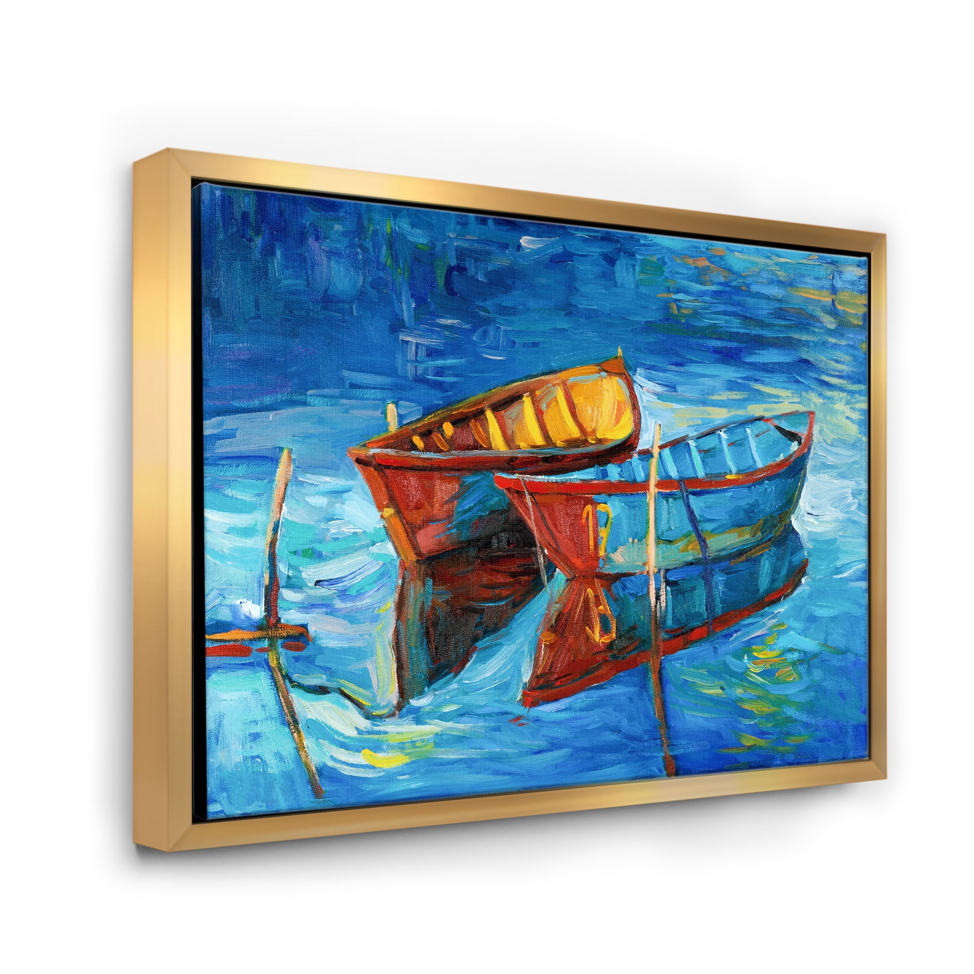 Designart 'Boat At The Lake During Evening Glow III' Nautical & Coastal Framed Canvas Wall Art Print