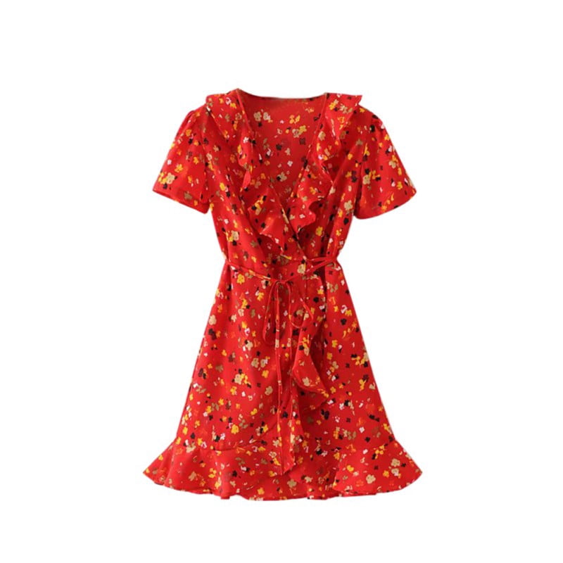 casual sexy deep v neck floral print short sleeve mini dresses