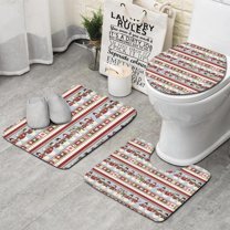 Red and Green Christmas Snowman Pattern Bathroom Rugs Sets 3 Piece,Toilet Cover Set,Absorbent Non Slip Bathroom Mats Sets with U-Shaped Contour Rug Toilet Rug Set