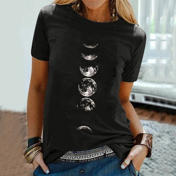Pntutb Mujeres Casual Impresión Mangas Cortas O-Cuello Camiseta Suelta Blusa tops Pntutb Pntutb-8854