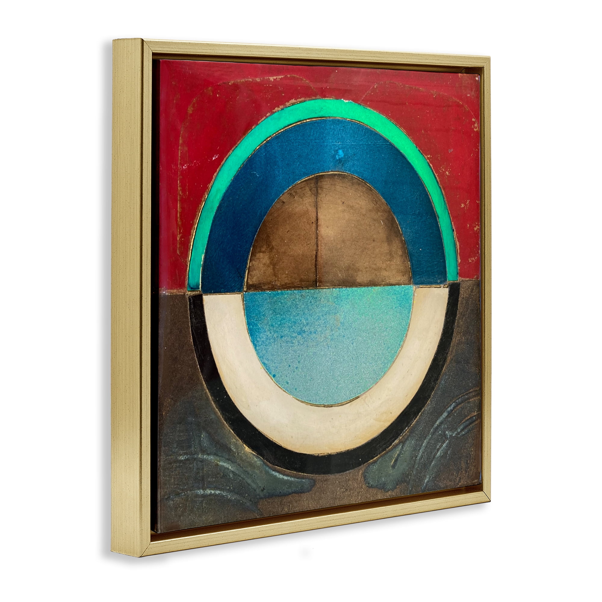 Stupell Industries Round Distressed Circle Gold Framed Floater Canvas Wall Art, design by Matthew Finger