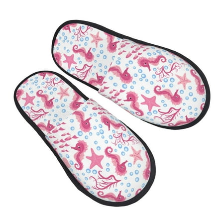 

Bingfone Seahorse and Starfish House Slippers for Women Men with Soft Rubber Sole Slip On for Indoor/Outdoor-Medium