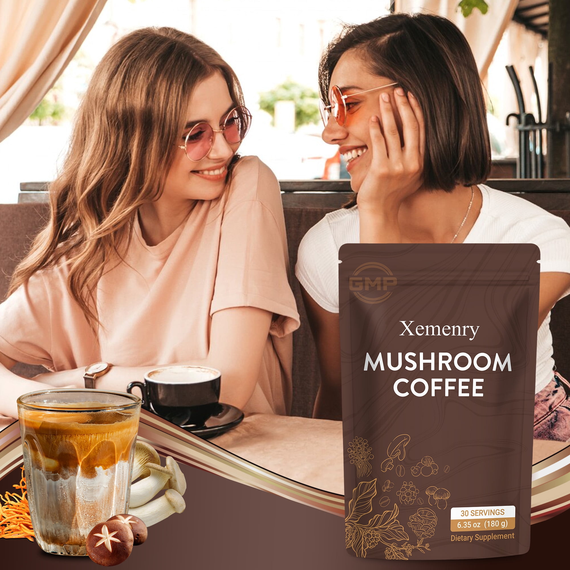 Mushroom Coffee - with 6 Mushrooms Lion’s Mane, Cordyceps, Turkey Tail & Other - for Energy, Focus, Digestion, Immunity - 30 Servings