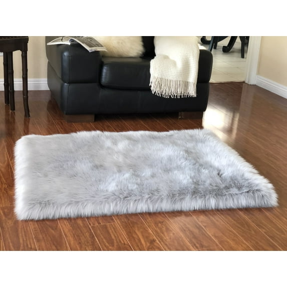 Soho Luxurious Faux Sheepskin Grey Shag Area Rug or Runner