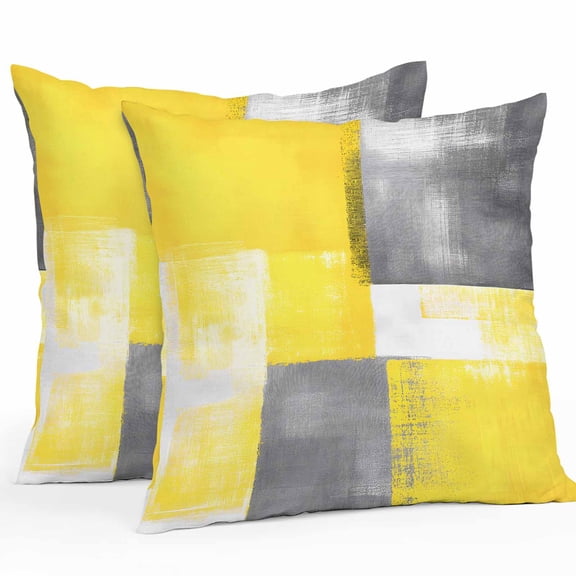 Abstract Yellow Gary Paint Outdoor Pillow Covers Pack of 2 Retro Mottled Oil Painting Waterproof Throw Pillow Covers Decorative Cushion Cases for Patio Garden Tent Balcony Couch 26x26 inch