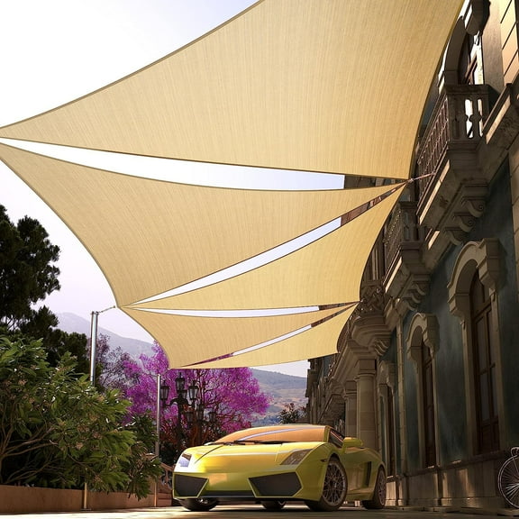 Bilot 24' x 24' x 33.9' Beige Sun Shade Sail Right Triangle RSTAPTRN24-190GSM - Pergola Shade Sails Canopy for Patio