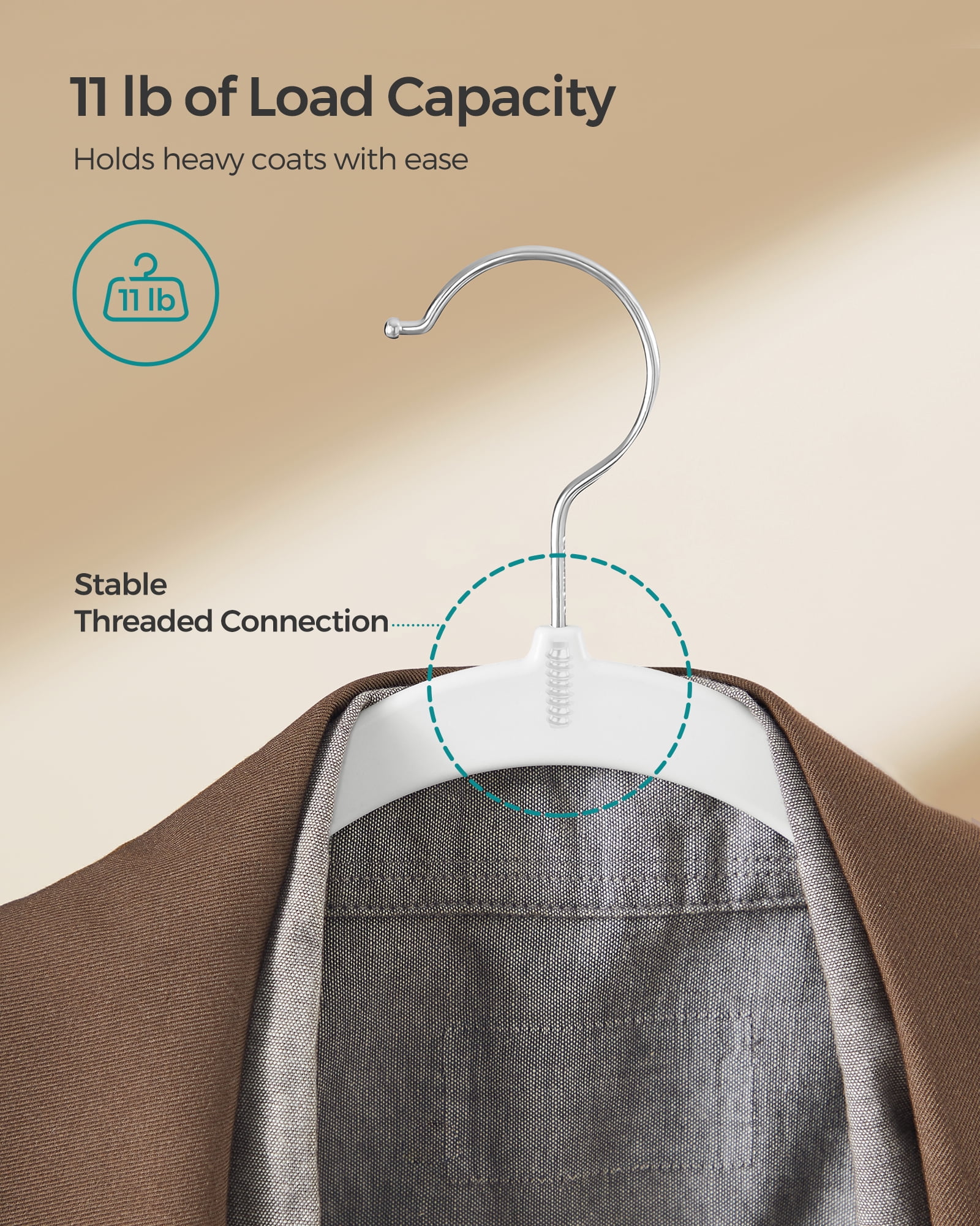 50-Pack Space Saving Plastic Hangers with 360° Swivel Hooks, Heavy Duty Closet Organizers for Coats, Dresses, Pants, Cloud White