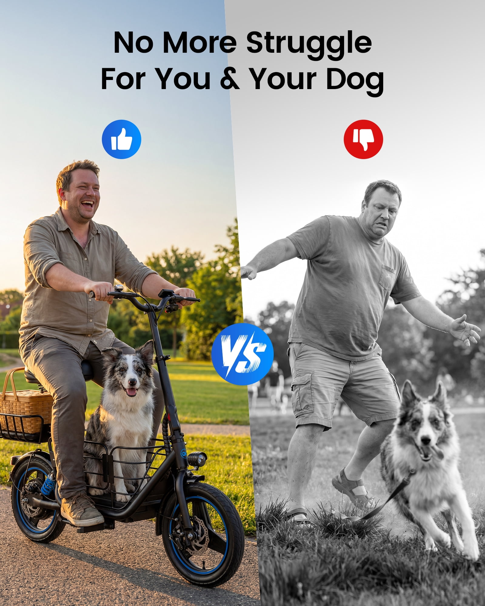 MIHOVER Electric Scooter with Seat for Adults & Medium Dogs, 650W Pet Scooter, 14" Tires, 30 Mile Range, 300 LBS, UL2272 Certified for Walks, Park Trips & Daily Rides