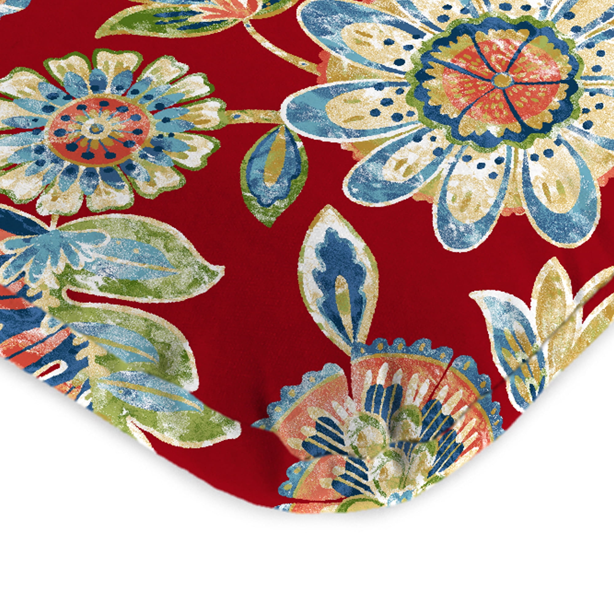Jordan Manufacturing 45" x 22" Daelyn Cherry Red Floral Rectangular Outdoor Chair Cushion with Ties and Hanger Loop