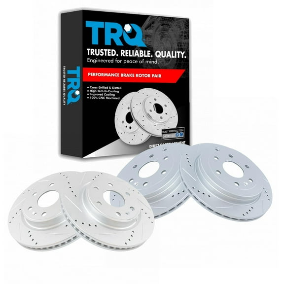 TRQ Performance Disc Brake Rotor Drilled & Slotted Front Rear G-Coated Set for Enclave Traverse Acadia Outlook