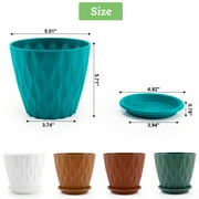 FOUKUS 6 inch Plastic Plant Pots: 5 Pack Indoor Planters with Drainage and Tray Outdoor Flower Pots, Multicolor