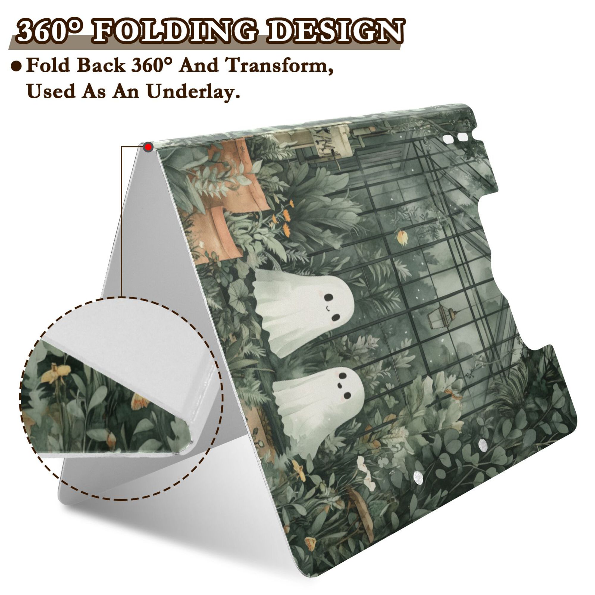 FORMRS A4 Clipboard Folder with Pen Holder Horizontal Foldable School Office Binder, Cute Ghosts Playing