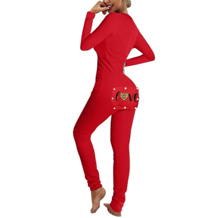 

koaiezne Romper Jumpsuit Functional Adults Buttoned Print Button-Down Women s Women s Jumpsuit plus Size Lingerie Husband Christmas Pajamas