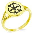 thumbnail image 1 of Stainless Steel Ancient Tribal Change Rune Minimalist Oval Top Polished Statement Signet Ring, 1 of 1