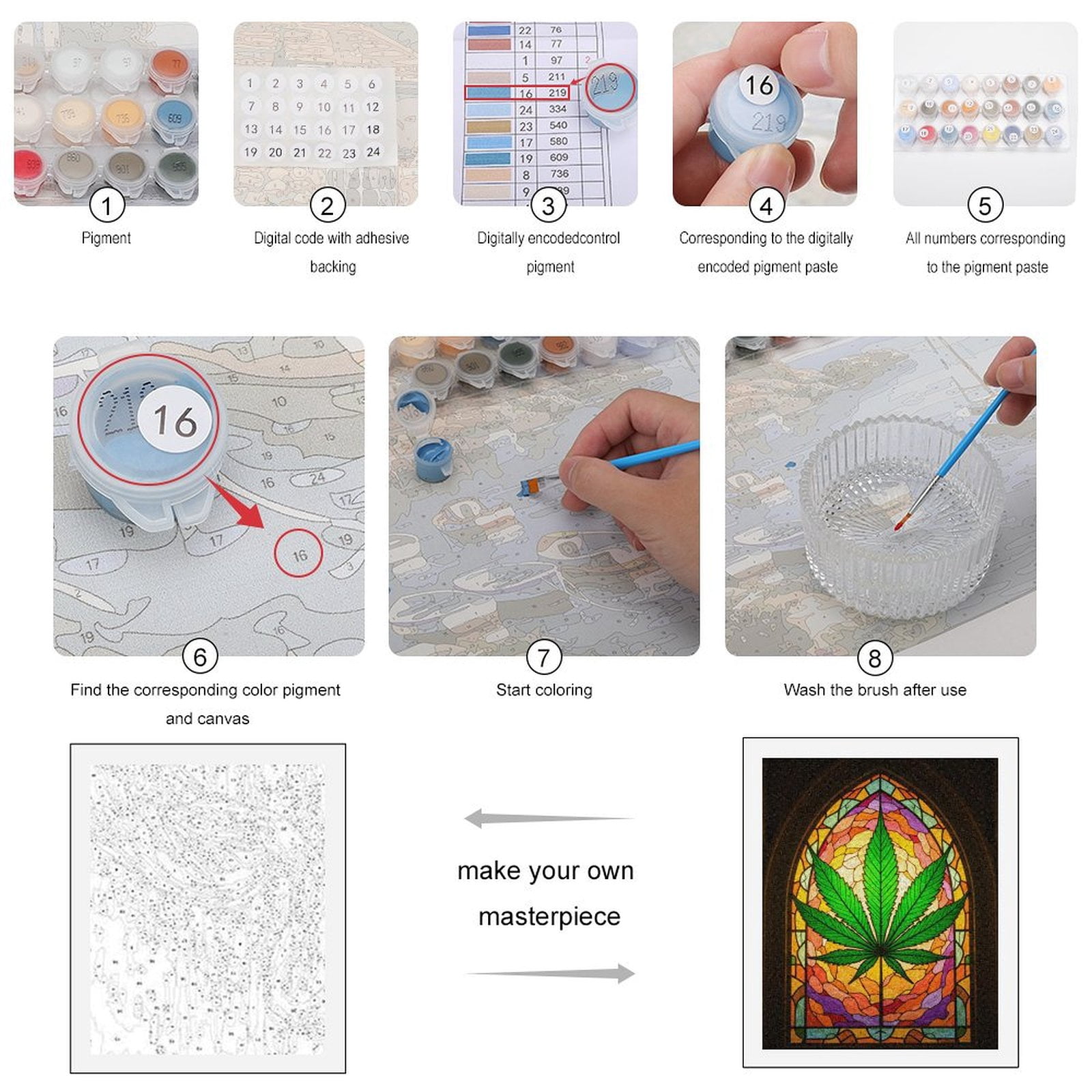 Paint by Numbers Kit for Adults, Colorful Leaf Stained Glass Art Paint by Numbers, Easy Paint by Numbers Kit for Adults Beginner, DIY Adult Paint by Number Kits on Canvas, Home Decor