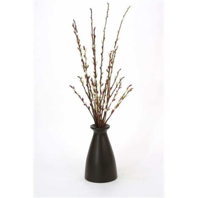 Pussy Willow Branches in Tall Wood Vase