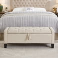 thumbnail image 4 of GZXS 45" Linen Upholstered Storage Ottoman Bench with Tufted Padded Seat, Hidden Compartment, and Side Pocket, for Entryway, Foyer, Bedroom or Living Area, Beige, 4 of 9