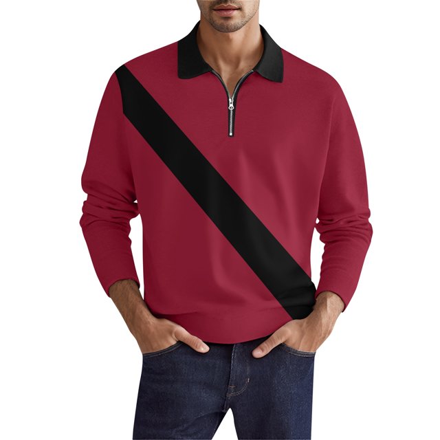 Gibobby Playera polo hombre Camisas de manga larga con cremallera para hombre Camisas de negocios informales de ajuste regular para hombres Trajes de pri(Rojo,CH)