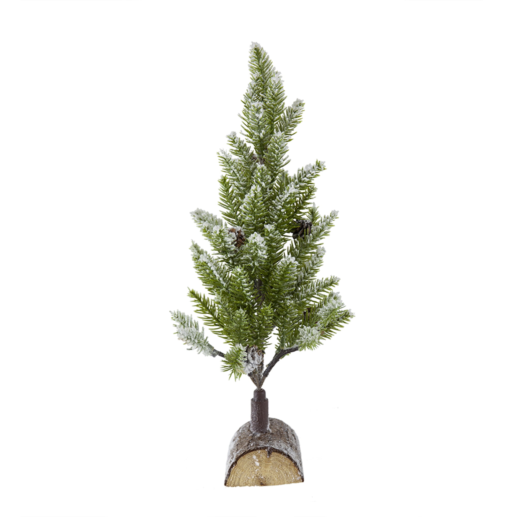 Set of 2 Snowy PVC Christmas Tree on Wood Base 13.5 Inch Tabletop Holiday Centerpiece Decor