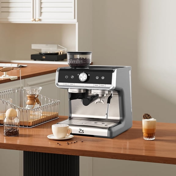 Ataucjin Espresso Machine with Grinder, Milk Frother Steam Wand, 95 oz Water Tank, 20 Bar Semi-Automatic Coffee Maker, Professional Coffee Maker, Espresso Coffee Machine for Home Office