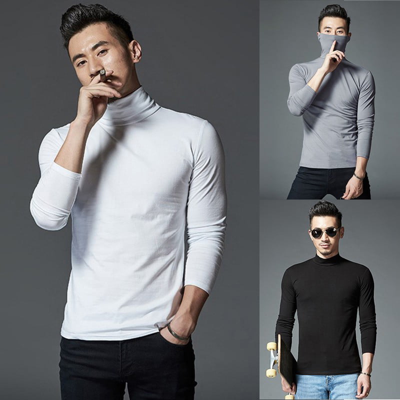 Men Turtleneck Pullover Long Sleeve Jumper Tops Warm Sweater Fitness T Shirt US 