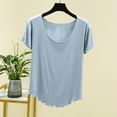 thumbnail image 2 of Lovskoo Summer Tops for Women 2024 Ruffled Short Sleeve Solid Round Neck Basic Shirts Sky Blue 2XL, 2 of 8