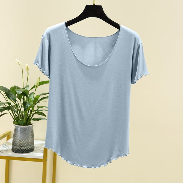 Haut à Manches Courtes pour Femmes Uni à Col Rond en Dentelle Haut/chemise à Manches Courtes à Col Rond