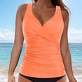 thumbnail image 2 of Ahabrexf Push Up Swim Tops for Women, Solid Color Wrap V-Neck Ruched Crisscross Back Adjustable Strap Padded Tankini Swim Top, 1 Pc, 2 of 5