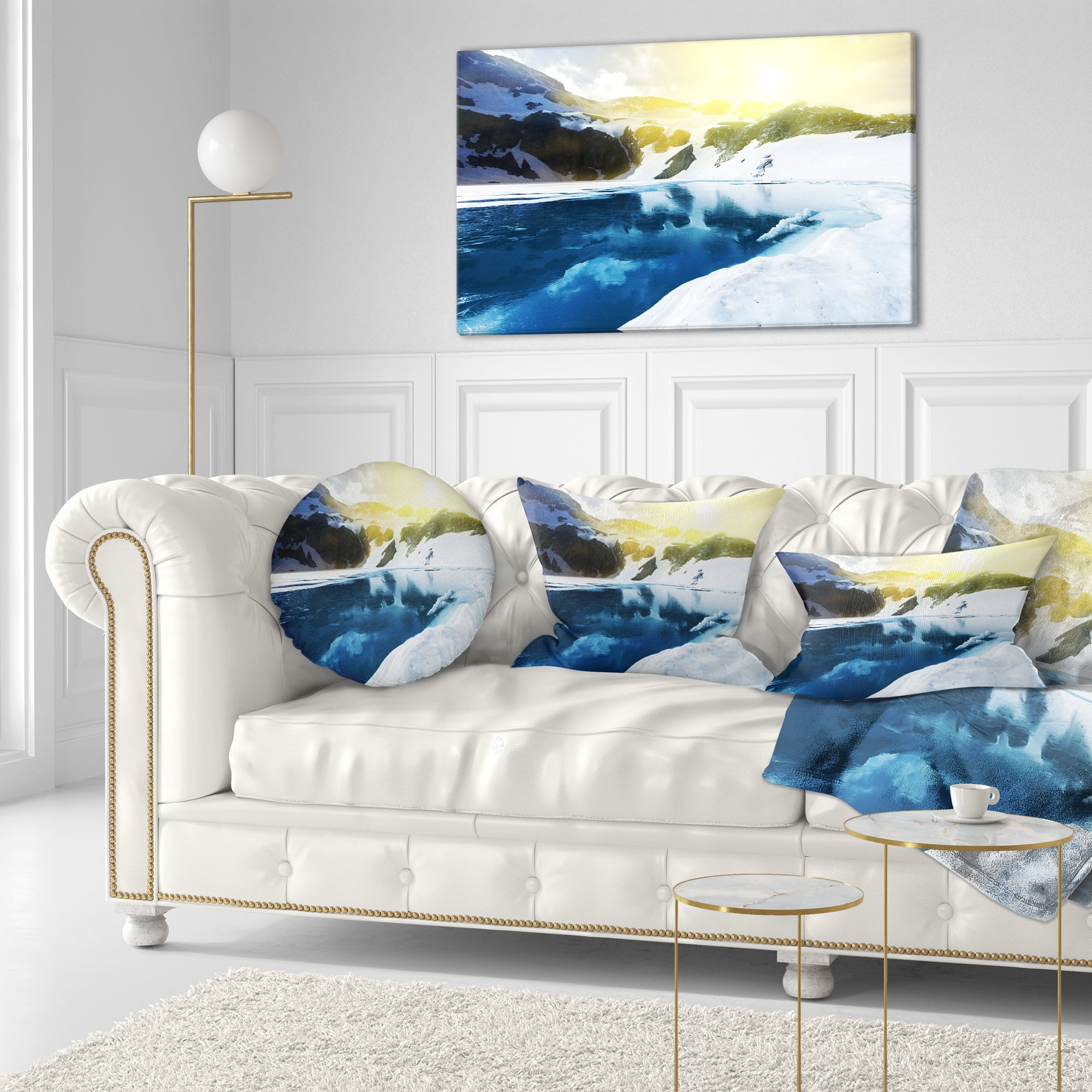 Designart Large Blue High Mountains Lake - Landscape Printed Throw Pillow - 12x20