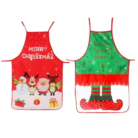 

2Pcs Printed Aprons Domestic Kitchen Aprons Christmas Themed Pinafore