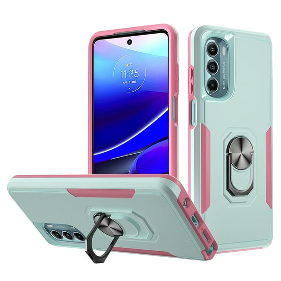 NIFFPD Moto G Stylus 5G 2022 Case Shockproof Protective Phone Cover with Ring Kickstand for Motorola Moto G Stylus 5G 2022 Teal Pink