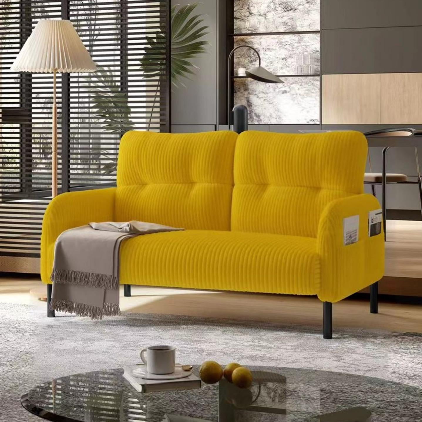 47" Small Loveseat Sofa Couch for Small Spaces,Corduroy Upholstered 2-Seater Love Seats for Apartment, Bedroom,Office,Yellow