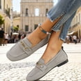 thumbnail image 2 of Women's Vintage Suede Ballet Flat Shoes Chunky Low Heel Slip On Loafers Square Toe Non Slip Dress Shoes with Metal Chain Gray Size 8, 2 of 8