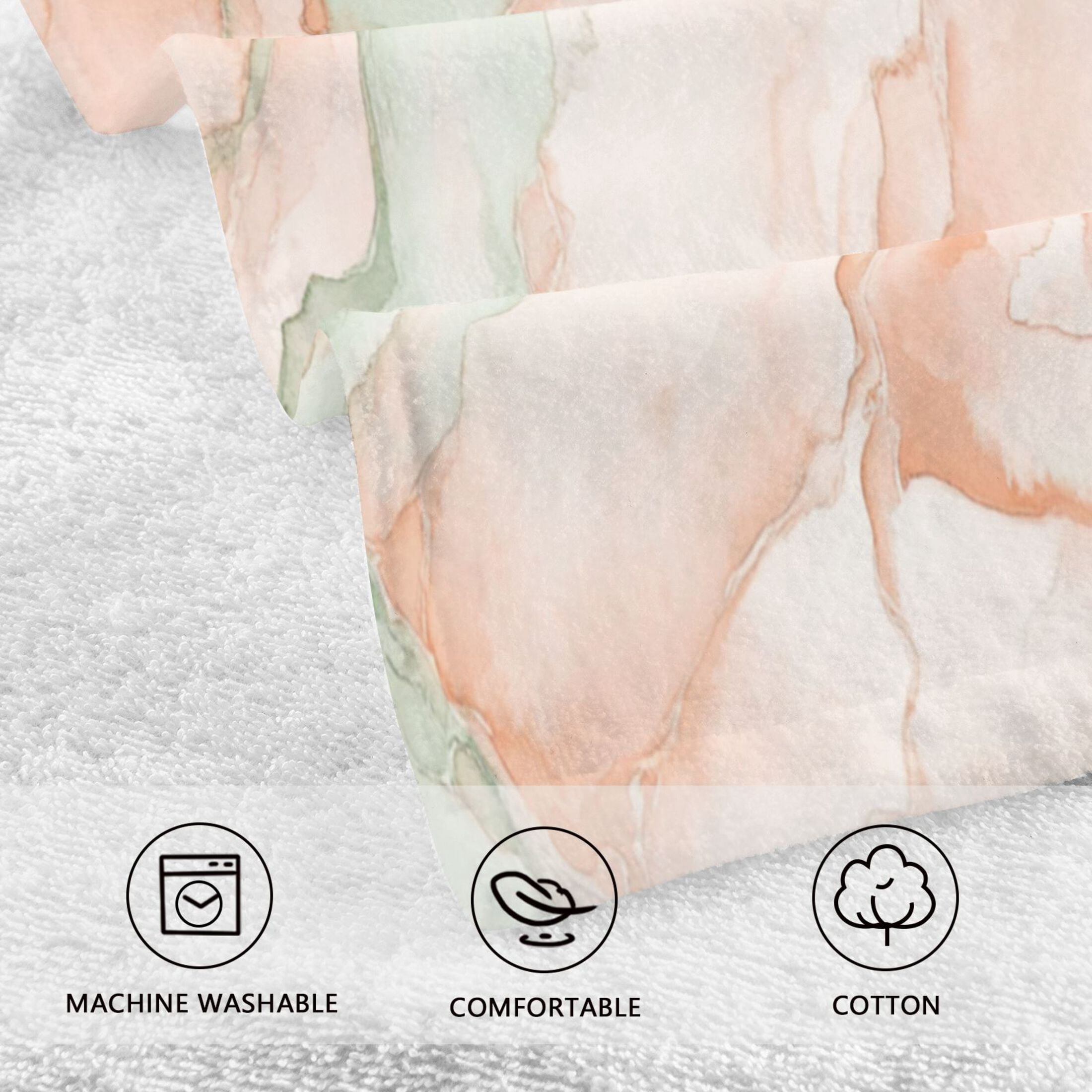 2 Pcs Absorbent Face Towel Bath Hand Towels Soft Breathable Cotton Towel Set for Bathroom Kitchen Hotel Spa Decor Watercolor Marble Pattern