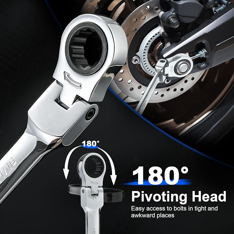 14-Piece Metric Flex-Head Ratcheting Wrench Set, 6-19mm Ratchet Combination Wrench Kit with Storage Case, 72 Tooth, Cr-V Steel Constructed