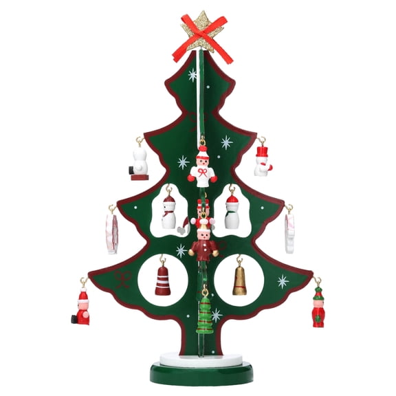Mini Wood Tree with Ornaments Christmas Decoration, Multicolor, 9", by Holiday Time