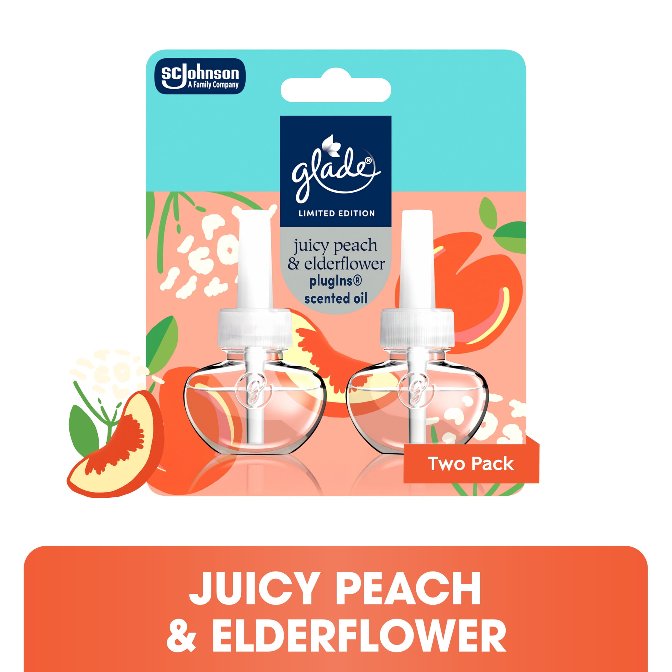 (6 pack) Glade® PlugIns® Refills Air Freshener, Juicy Peach & Elderflower, 1.34oz., 2 count
