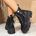 thumbnail image 4 of Rokment Black Chunky Combat Boots for Women Fall Winter Punk Trendy Casual Leather Platform Lug Soles Short Motorcycle Riding Ankle Booties, 4 of 7