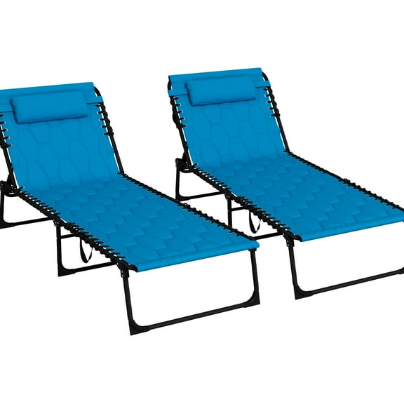 Folding Patio Lounge Chair With 5-angle Reclining, Padded Seat, Side Pocket & , Blue For Outdoor Sunbathing Yard Chairs 5-level