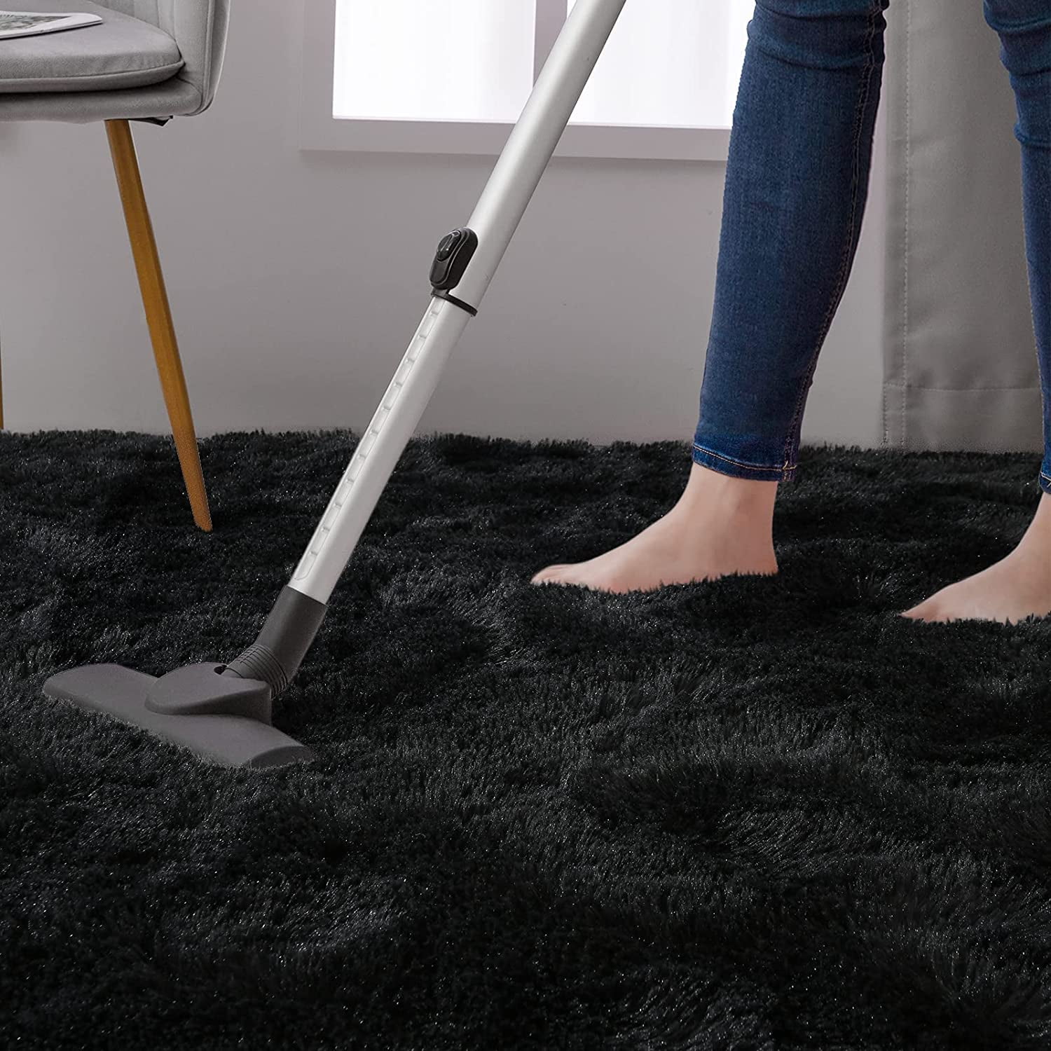 Homore Cute Fluffy Velvet Carpet Soft Washable Area Rugs for Bedroom/ Living Room Decoration,9'x12',Black