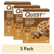 (3 pack) Quest Dipped Protein Bars, 18g Protein, Gluten Free, Chocolate Chip Cookie Dough, 4 Count
