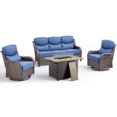 thumbnail image 2 of Unnifurnzi 4 Pieces Patio Furniture Set with Fire Pit Table-High Back Outdoor Swivel Chairs Set of 2 with Outdoor Wicker Couch Patio Conversation Sets for Deck Porch Poolside-Brown/Blue, 2 of 7