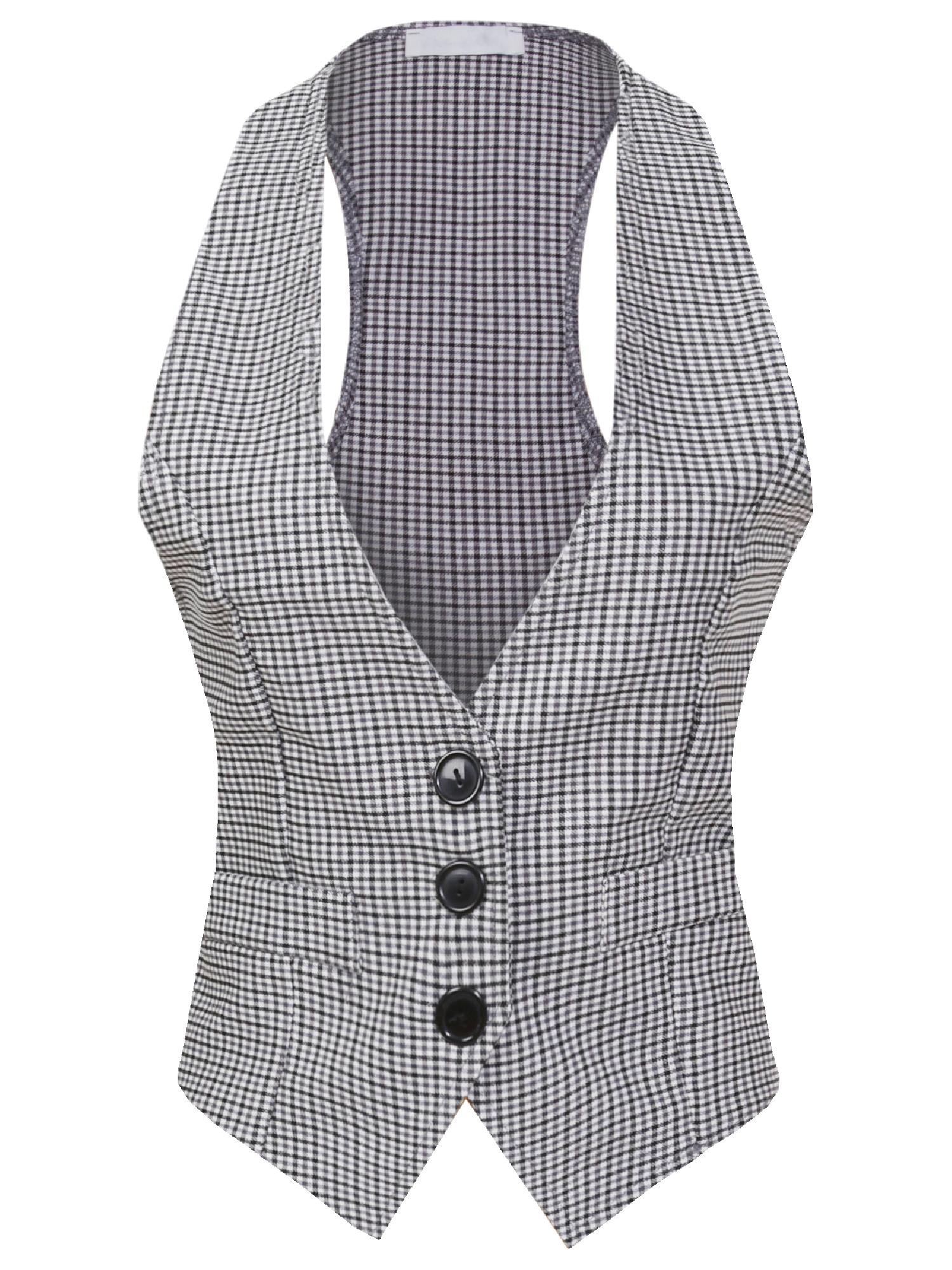 Made by Olivia Women's Casual Versatile Racerback Plaid Vest Tuxedo